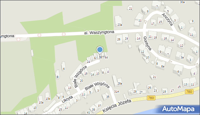 Kraków, Białe Wzgórze, 38, mapa Krakowa