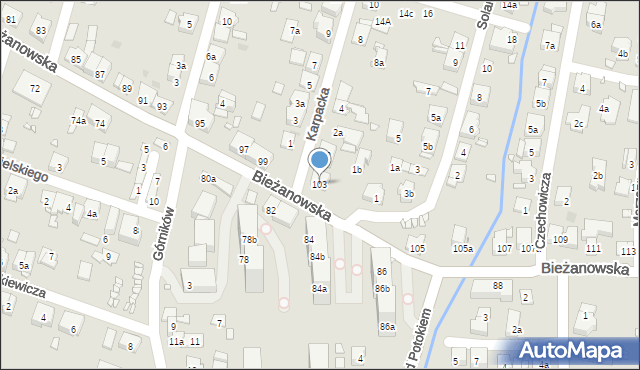 Kraków, Bieżanowska, 103, mapa Krakowa