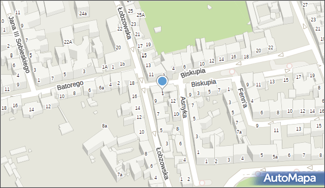 Kraków, Biskupia, 1, mapa Krakowa