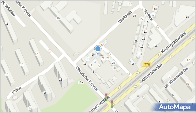 Kraków, Bieńczycki Plac Targowy, 19a, mapa Krakowa