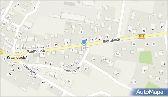 Krasnosielc, Biernacka, 8, mapa Krasnosielc