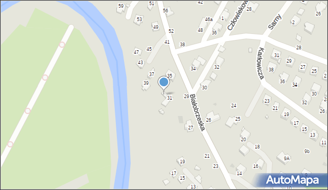 Krosno, Białobrzeska, 33, mapa Krosna