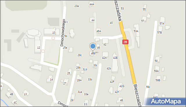 Krosno, Bieszczadzka, 46b, mapa Krosna