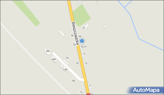 Krosno, Bieszczadzka, 71, mapa Krosna