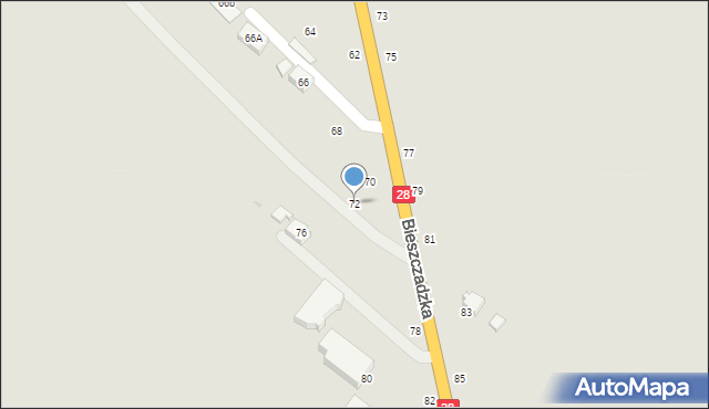 Krosno, Bieszczadzka, 72, mapa Krosna