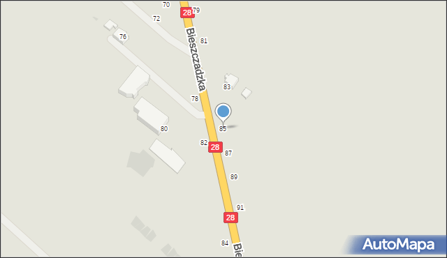 Krosno, Bieszczadzka, 85, mapa Krosna