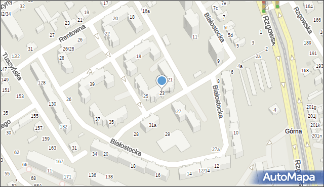 Łódź, Białostocka, 23, mapa Łodzi