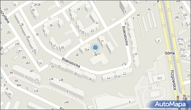 Łódź, Białostocka, 29, mapa Łodzi