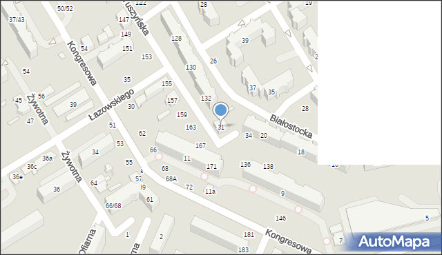Łódź, Białostocka, 31, mapa Łodzi