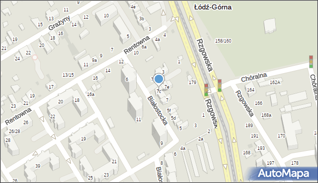Łódź, Białostocka, 7c, mapa Łodzi