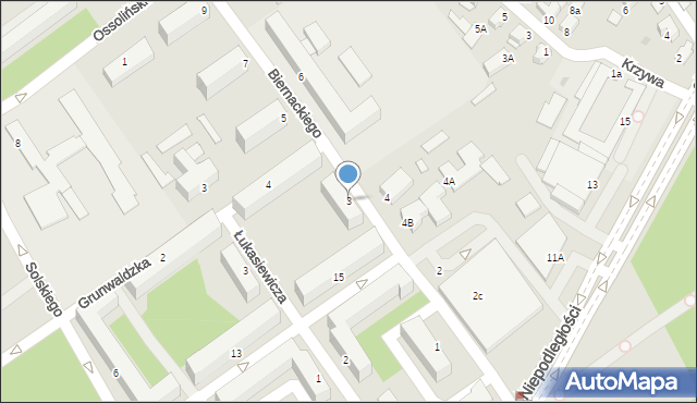 Mielec, Biernackiego, 3, mapa Mielca