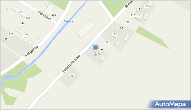 Pielnia, Bieszczadzka, 92, mapa Pielnia