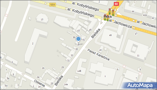 Płock, Bielska, 37, mapa Płock