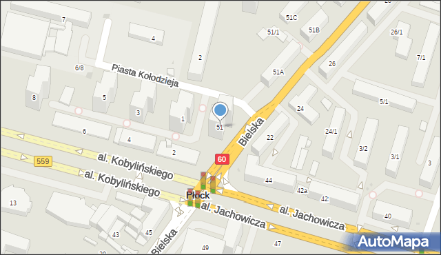 Płock, Bielska, 51, mapa Płock
