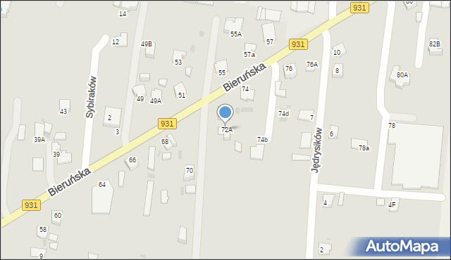 Pszczyna, Bieruńska, 72A, mapa Pszczyny