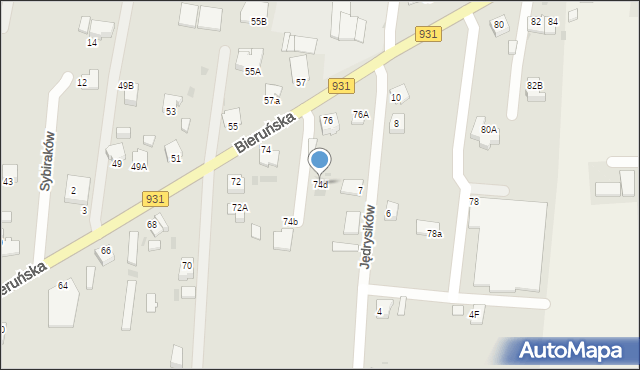 Pszczyna, Bieruńska, 74d, mapa Pszczyny