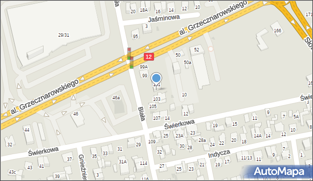 Radom, Biała, 101A, mapa Radomia