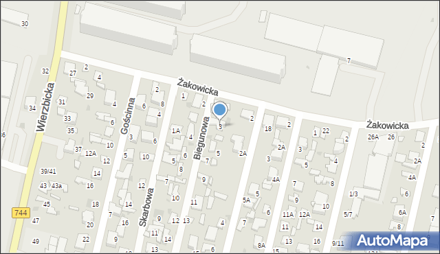 Radom, Biegunowa, 3, mapa Radomia