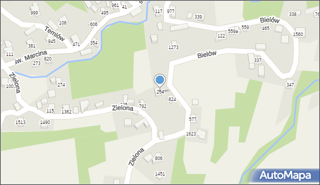 Radziechowy, Bielów, 254, mapa Radziechowy