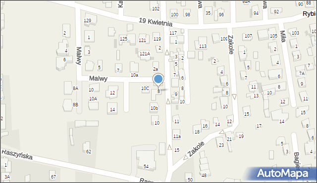 Rybie, Białobrzeska, 8, mapa Rybie