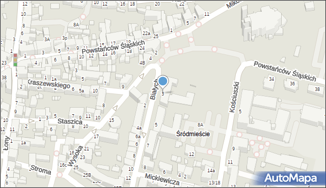 Rybnik, Białych Jadwigi i Feliksa, 3, mapa Rybnika