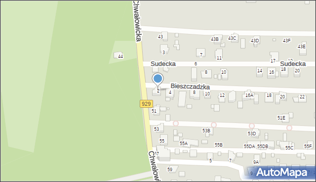 Rybnik, Bieszczadzka, 2, mapa Rybnika