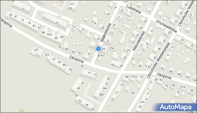 Siedlce, Białostocka, 27, mapa Siedlce