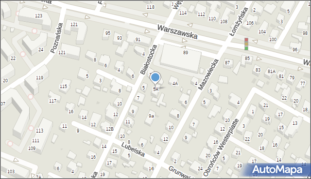 Siedlce, Białostocka, 5A, mapa Siedlce