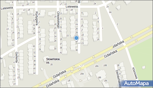 Słupsk, Biernackiego Edmunda, dr., 34, mapa Słupska