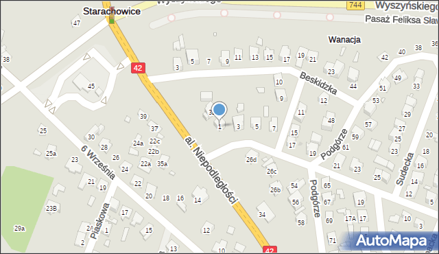 Starachowice, Bieszczadzka, 1, mapa Starachowic