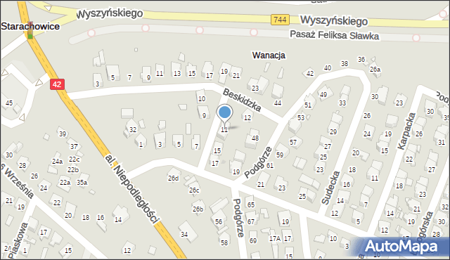 Starachowice, Bieszczadzka, 11, mapa Starachowic