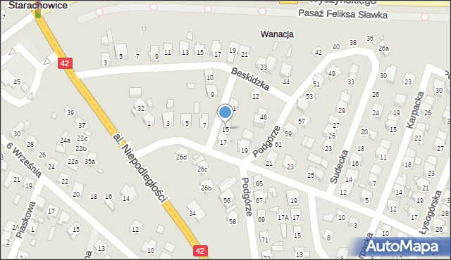 Starachowice, Bieszczadzka, 15, mapa Starachowic