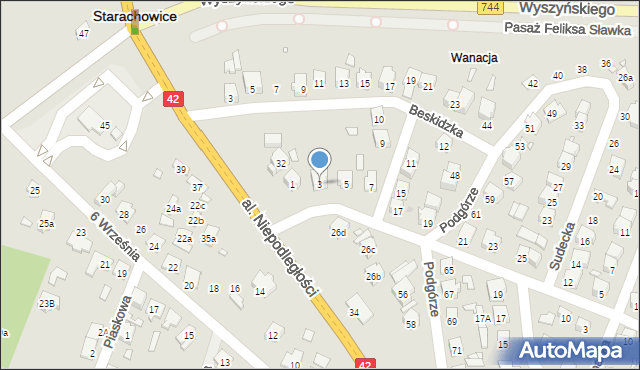 Starachowice, Bieszczadzka, 3, mapa Starachowic