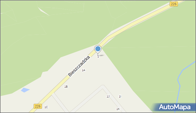 Sucha Huta, Bieszczadzka, 1, mapa Sucha Huta