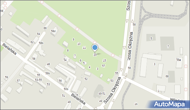 Toruń, Bielańska, 13, mapa Torunia