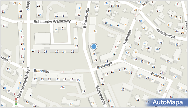 Tychy, Biblioteczna, 26, mapa Tychów