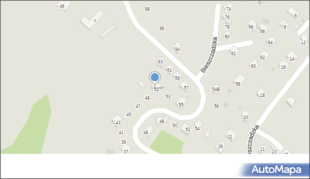 Ustrzyki Dolne, Bieszczadzka, 51B, mapa Ustrzyki Dolne