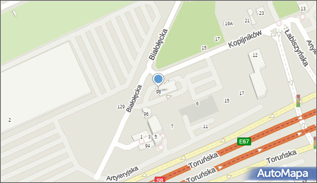 Warszawa, Białołęcka, 98, mapa Warszawy