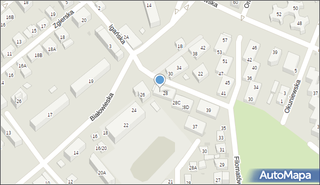 Warszawa, Białowieska, 28A, mapa Warszawy
