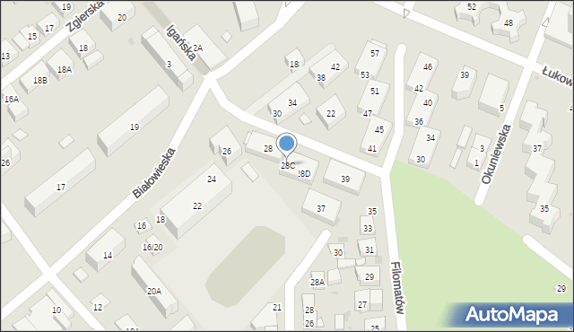 Warszawa, Białowieska, 28C, mapa Warszawy