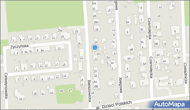 Warszawa, Bielszowicka, 22A, mapa Warszawy