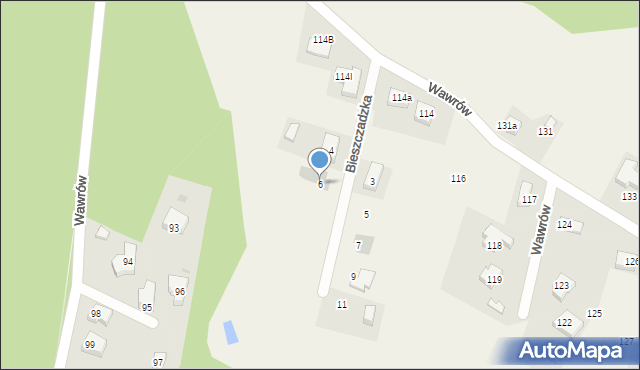 Wawrów, Bieszczadzka, 6, mapa Wawrów