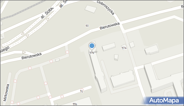 Wrocław, Bierutowska, 57b, mapa Wrocławia