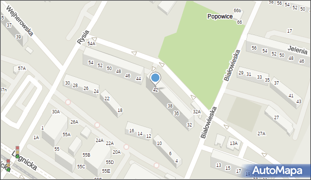 Wrocław, Białowieska, 42, mapa Wrocławia