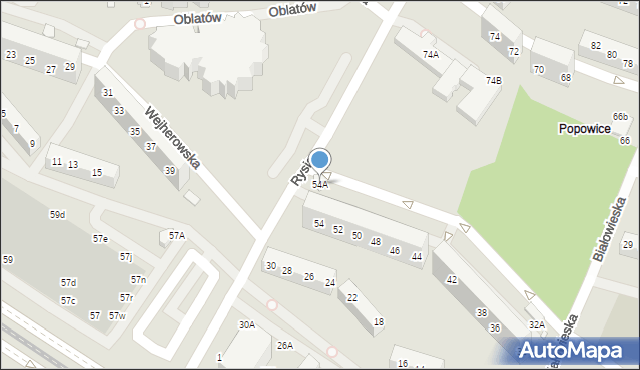 Wrocław, Białowieska, 54A, mapa Wrocławia