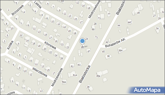 Wyszków, Białostocka, 65, mapa Wyszków