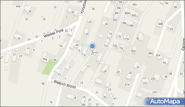 Zabierzów, Białych Brzóz, 13, mapa Zabierzów