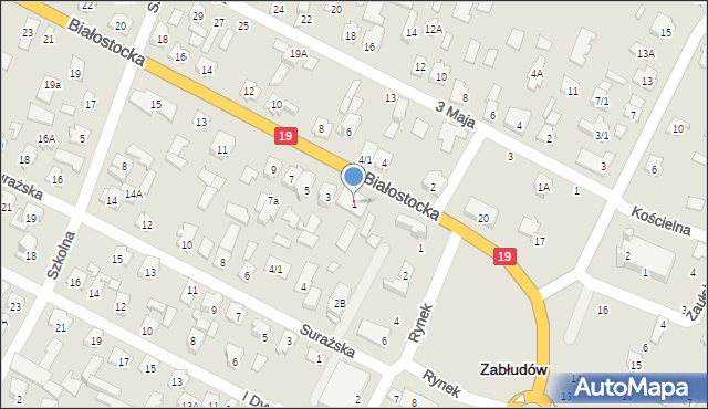 Zabłudów, Białostocka, 1, mapa Zabłudów