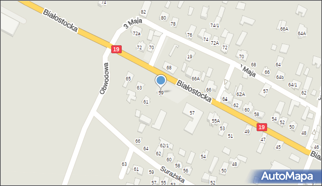 Zabłudów, Białostocka, 59, mapa Zabłudów