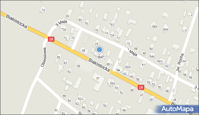 Zabłudów, Białostocka, 66A, mapa Zabłudów